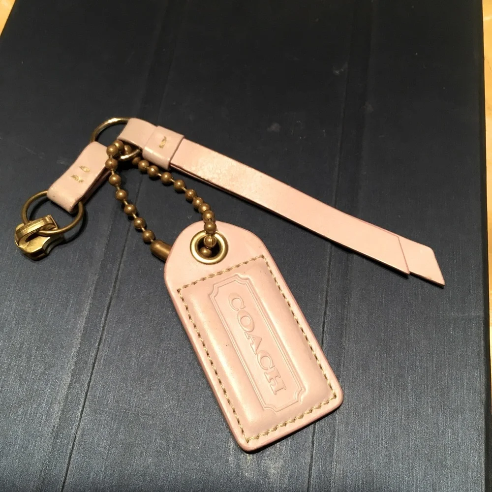 COACH LEATHER STRAP BRASS BALL CHAIN KEYFOB CHARM HANGTAG ZIPPER LAVENDER